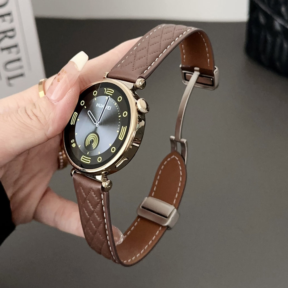 For Huawei Watch GT 4 41mm / Garmin Venu 3S Genuine Cow Leather Band 18mm Magnetic Buckle Strap - Coffee For Huawei Watch GT 4 41mm / Garmin Venu 3S Genuine Cow Leather Band 18mm Magnetic Buckle Strap - Coffee